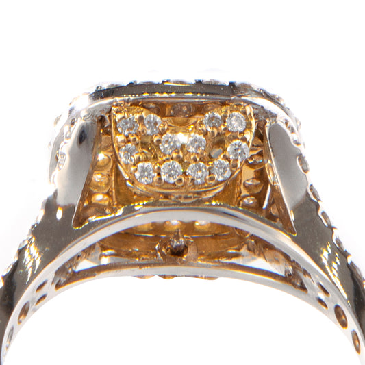 Anello diamante fancy yellow, anello oro bianco e giallo con diamante, alta gioielleria italiana, gioielli di lusso artigianali, anello esclusivo con diamante taglio cuscino, Collezione Conte Creative gioielli unici.