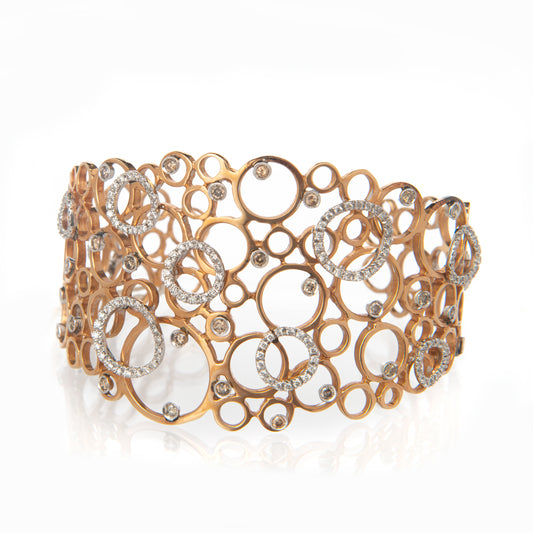 Bracciale opera d'arte oro bianco e rosa con diamanti, gioielli di lusso artigianali, bracciale con diamanti F color VS e diamanti brown, alta gioielleria italiana, Collezione Conte Creative gioielli esclusivi, bracciale in oro 18 kt design unico.