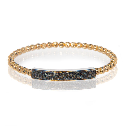 Bracciale rigido uomo oro bianco e giallo con diamanti neri, bracciale da uomo pallinato di lusso, alta gioielleria italiana uomo, bracciale esclusivo Collezione Conte Creative, gioielli da uomo con diamanti neri, bracciale artigianale in oro 18 kt.