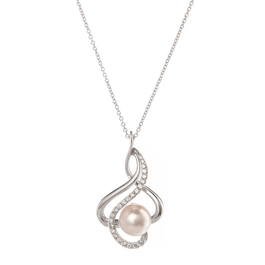 Collana Nimei perla Akoya e diamanti, collana in oro bianco 18 kt, gioielli di lusso con perle naturali, alta gioielleria italiana, Nimei gioielli esclusivi, collana elegante con perla e diamanti G color VS.