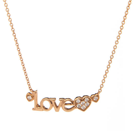 Collana "Love" oro rosa con diamanti, gioielli romantici artigianali, collana con diamanti F color VS, alta gioielleria italiana, Collezione Conte Creative gioielli esclusivi, collana regalo in oro 18 kt.