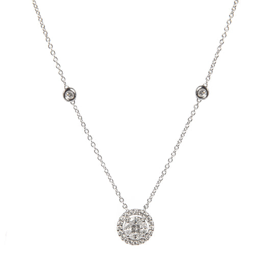 Collana punto luce Magic oro bianco con diamanti, collana con diamanti G color VS, gioielli di lusso artigianali, collana elegante in oro 18 kt, alta gioielleria italiana, Collezione Conte Creative gioielli esclusivi.