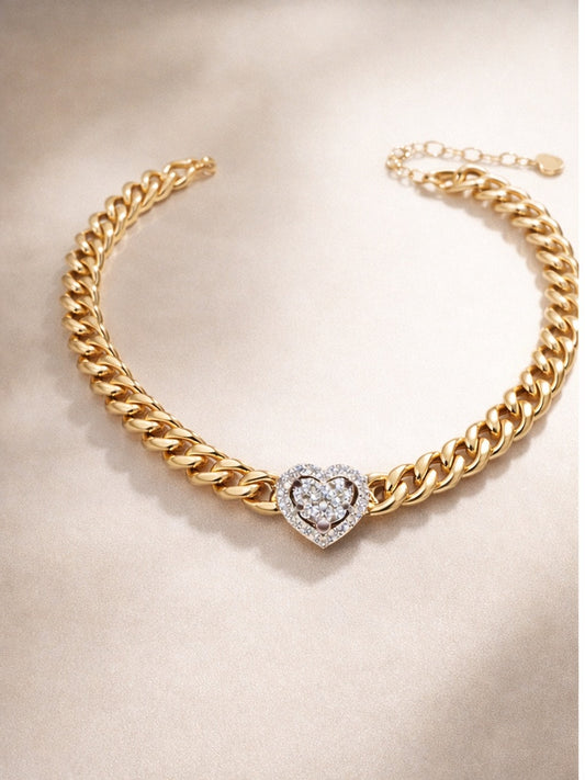 Collana choker a maglia groumette in oro giallo e bianco 18 kt con diamanti