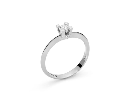 Miluna | Anello Solitario con Diamante e Griffe Regolari in Oro Bianco