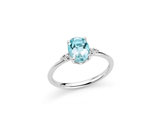Miluna | Anello con Gemma del Cielo Ovale e Diamanti in Oro Bianco 375