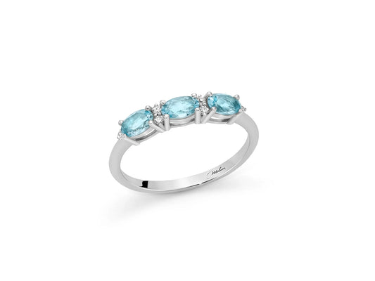 Miluna | Anello Trilogy con Acquemarine Ovali e Diamanti in Oro Bianco