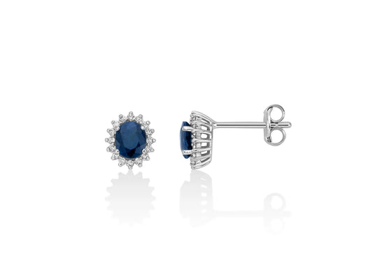 Miluna | Orecchini con Zaffiri Blu Ovali e Diamanti in Oro Bianco