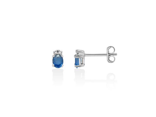 Miluna | Orecchini con Zaffiri Blu Ovali e Diamanti in Oro Bianco 375