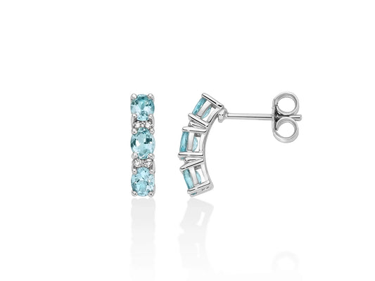 Miluna | Orecchini Trilogy con Acquemarine Ovali e Diamanti in Oro Bianco