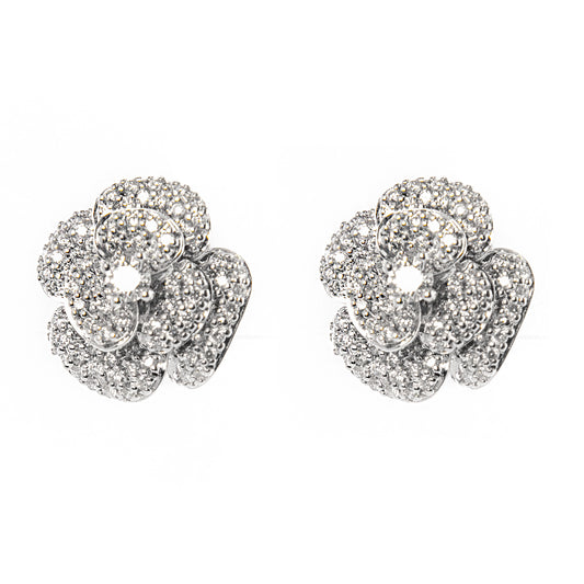 Orecchini a fiore oro bianco con diamanti, gioielli di lusso artigianali, orecchini floreali con diamanti G color VS, alta gioielleria italiana, Collezione Conte Creative gioielli esclusivi, orecchini eleganti in oro 18 kt.