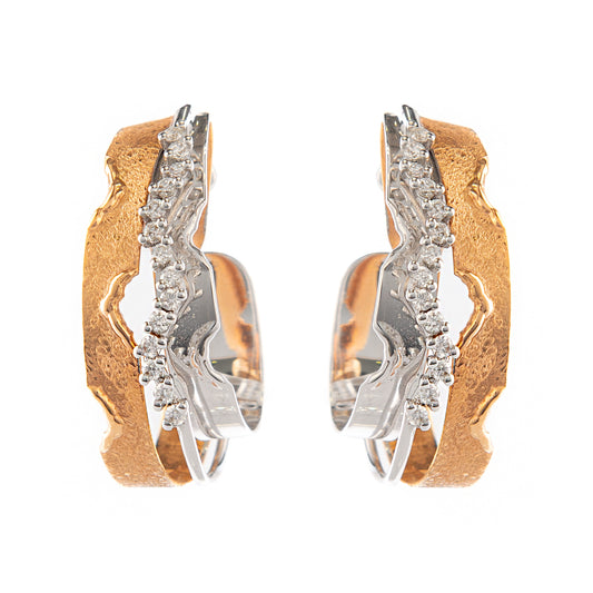 Orecchini oro rosa satinato e oro bianco lucido, gioielli di lusso artigianali, orecchini con diamanti F color VS, alta gioielleria italiana, Collezione Conte Creative gioielli esclusivi, orecchini moderni in oro 18 kt.