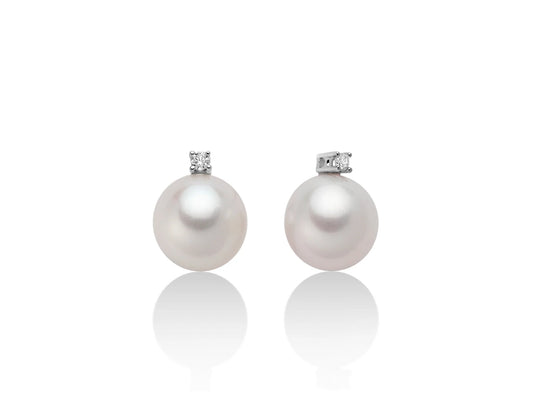 Miluna | Orecchini di Perle Oriente con Diamante in Oro Bianco