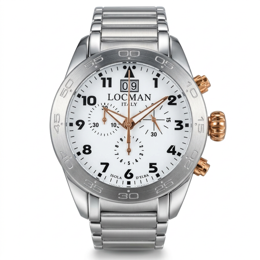 Locman cronografo – Quadrante bianco e bracciale metallico