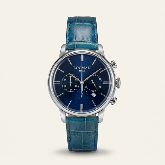 Locman Cronografo ref. 254 – Quadrante blu e cinturino in pelle blu