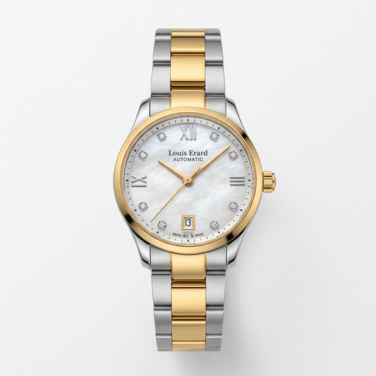 Louis Erard 20100 AB34 M | Orologio donna automatico con madreperla e diamanti, bicolore
