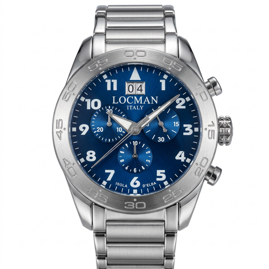 Locman cronografo – Quadrante blu e bracciale metallico