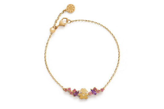 BRACCIALE LES BONBONS CON SAGOMA BIMBA, IN ORO GIALLO CON AMETISTE, TORMALINE E DIAMANTE