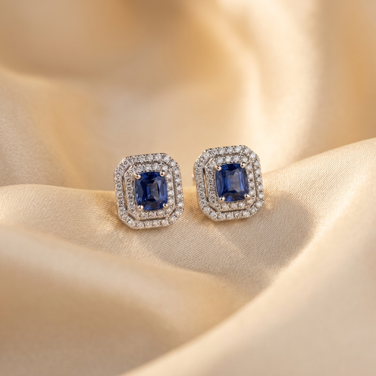 Orecchini in Oro Bianco 18 kt con Zaffiri e Diamanti