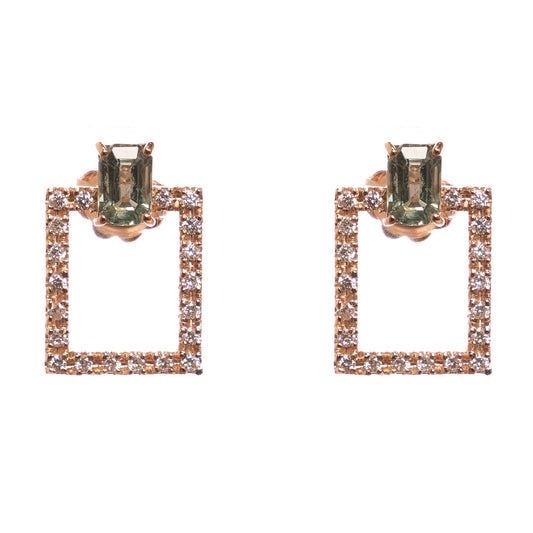 Orecchini Fantasia in Oro Rosa con Diamanti e Zaffiri Verdi – Collezione Conte Creative