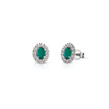 Carica l&#39;immagine nel visualizzatore di Gallery, Orecchini con smeraldi ovali con contorno di diamanti due griffe - Gioielleria Conte
