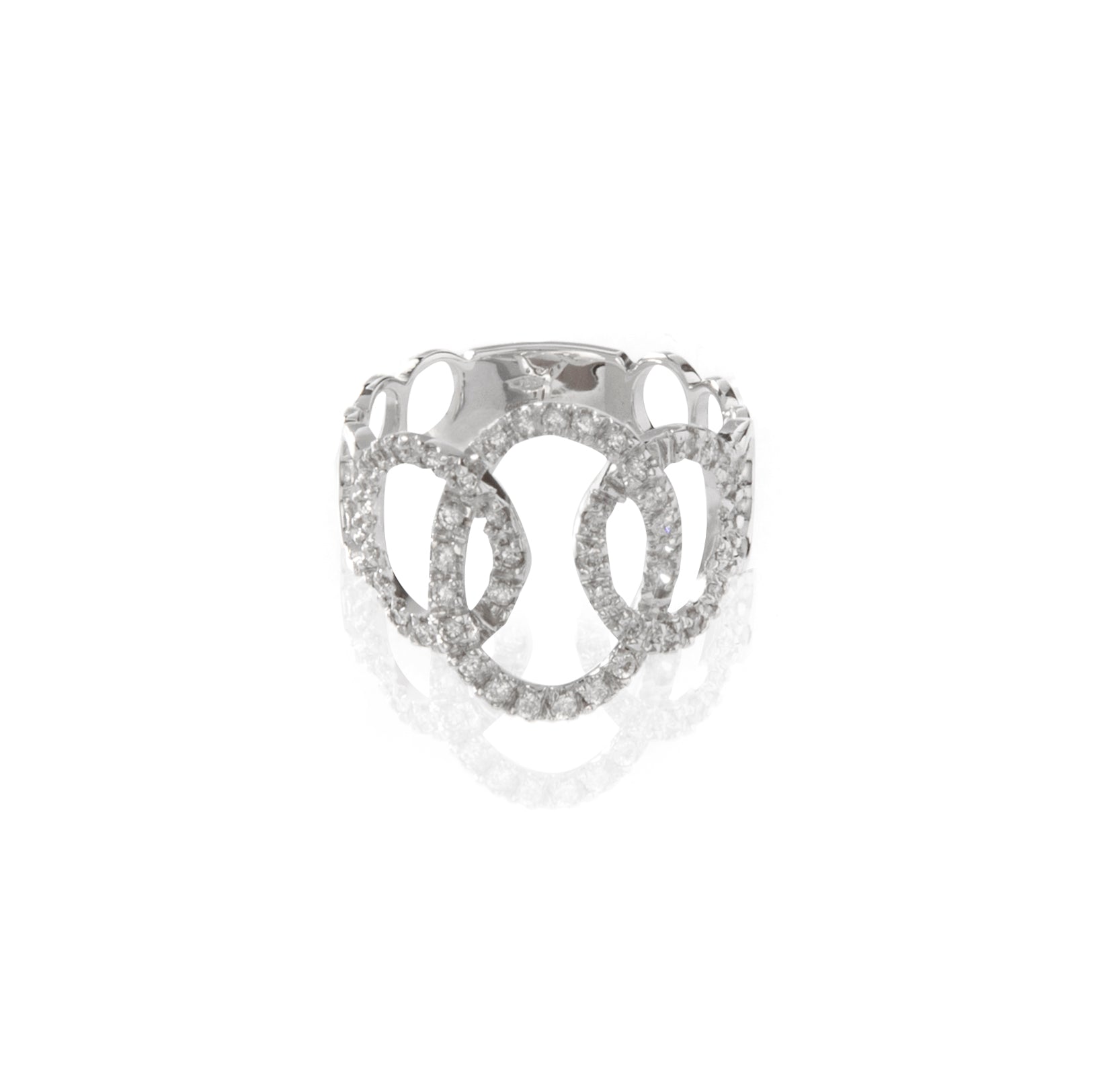 Anello maglia groumette con diamanti, anello in oro 18 kt con diamanti, gioielli di lusso artigianali, alta gioielleria italiana, anello esclusivo Collezione Conte Creative, anello design groumette.