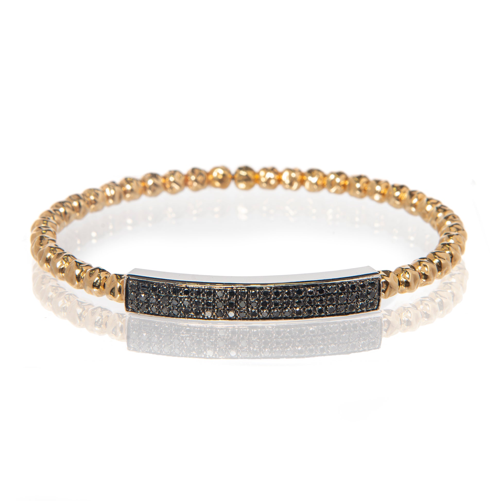 Bracciale rigido uomo oro bianco e giallo con diamanti neri, bracciale da uomo pallinato di lusso, alta gioielleria italiana uomo, bracciale esclusivo Collezione Conte Creative, gioielli da uomo con diamanti neri, bracciale artigianale in oro 18 kt.