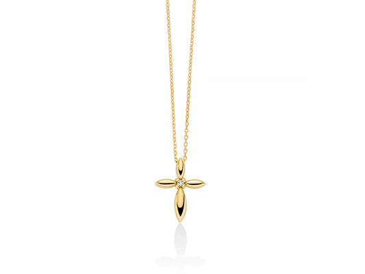 Miluna | Collana in Oro Giallo 375 con Croce e Diamante