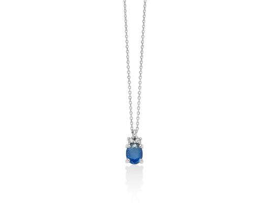 Miluna | Collana con Zaffiro Blu Ovale e Diamanti in Oro Bianco 375