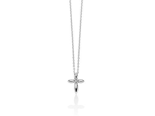 Miluna | Collana in Oro Bianco 375 con Croce e Diamante