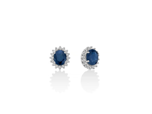 Miluna | Orecchini con Zaffiri Blu Ovali e Diamanti in Oro Bianco