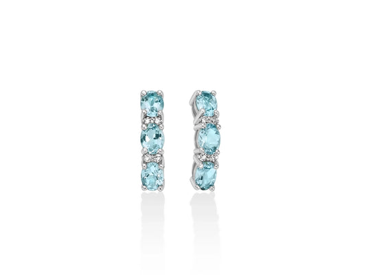 Miluna | Orecchini Trilogy con Acquemarine Ovali e Diamanti in Oro Bianco