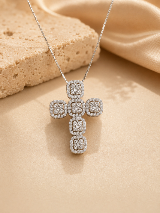 Croce in Oro Bianco 18 kt con Diamanti