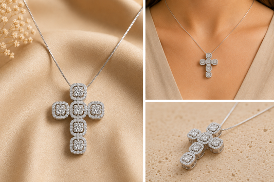Croce in Oro Bianco 18 kt con Diamanti