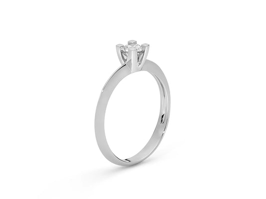Miluna | Anello Solitario con Diamante e Griffe Regolari in Oro Bianco
