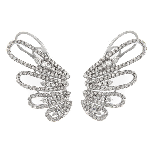 Orecchini ali di farfalla in oro bianco con diamanti, gioielli di lusso artigianali, orecchini con pavé di diamanti F color VS, alta gioielleria italiana, Collezione Conte Creative gioielli esclusivi, orecchini eleganti ispirati alla natura.