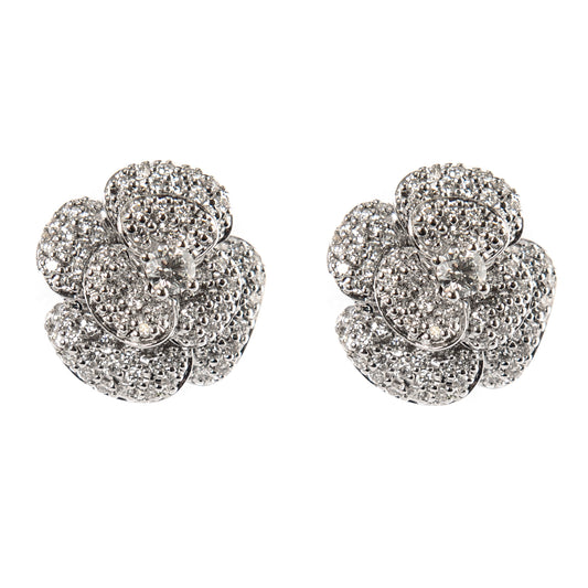 Orecchini a fiore oro bianco con diamanti, gioielli di lusso artigianali, orecchini floreali con diamanti G color VS, alta gioielleria italiana, Collezione Conte Creative gioielli esclusivi, orecchini eleganti in oro 18 kt.