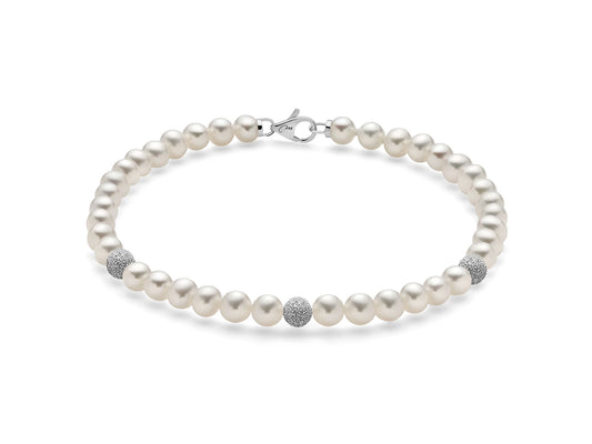 Miluna | Bracciale di Perle Oriente a Scalare con Tre Sfere in Oro Bianco Diamantate