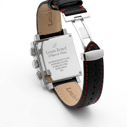 Louis Erard 77504 AS02 | Cronografo automatico rettangolare nero e rosso