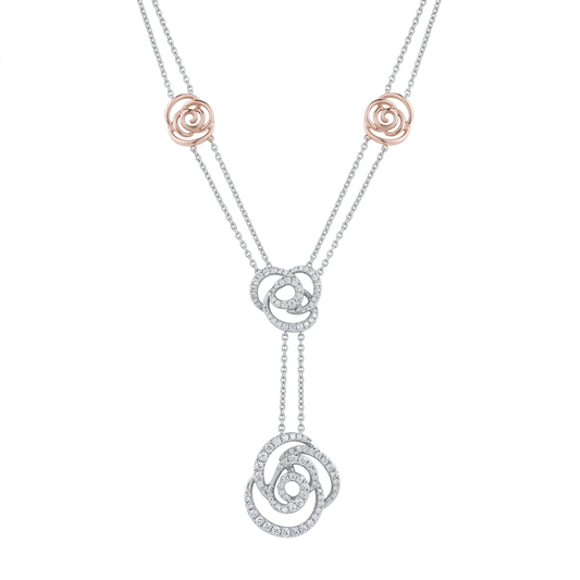 Collana Damiani 20023676 | Rose in oro bianco e rosa 18 kt e diamanti 0,85 ct H
