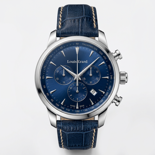 Louis Erard 13900AA05 | Cronografo con quadrante blu e cinturino blu