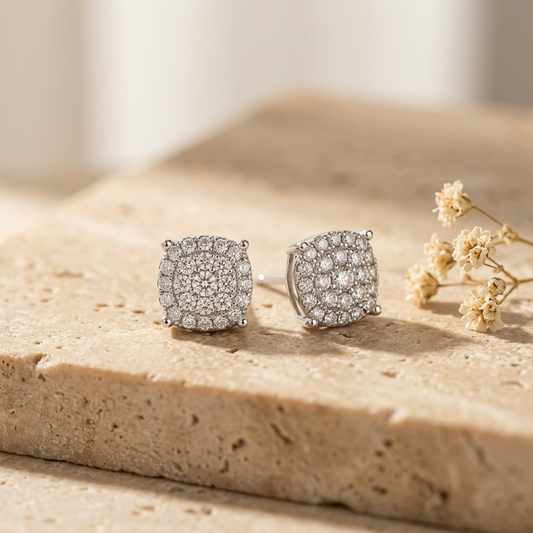 Orecchini in Oro Bianco 18 kt con Pavé di Diamanti