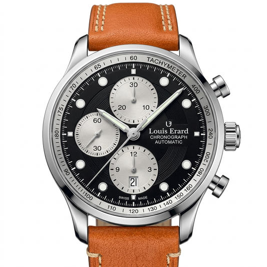 Louis Erard 78229 AS12 | Cronografo automatico con quadrante nero e cinturino cuoio