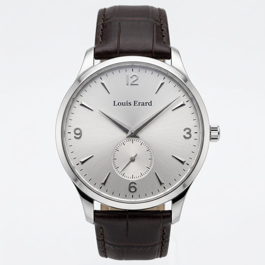 Louis Erard 47217 AA11 | Piccoli secondi con quadrante argentato e cinturino marrone