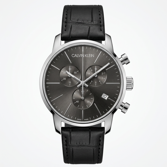 Calvin Klein K2G271 | Cronografo Swiss Made con quadrante scuro e pelle nera