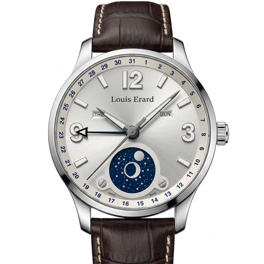Louis Erard 48223AA01 | Calendario e fasi lunari con quadrante argentato
