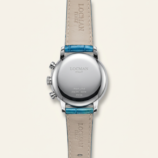 Locman Cronografo ref. 254 – Quadrante blu e cinturino in pelle blu