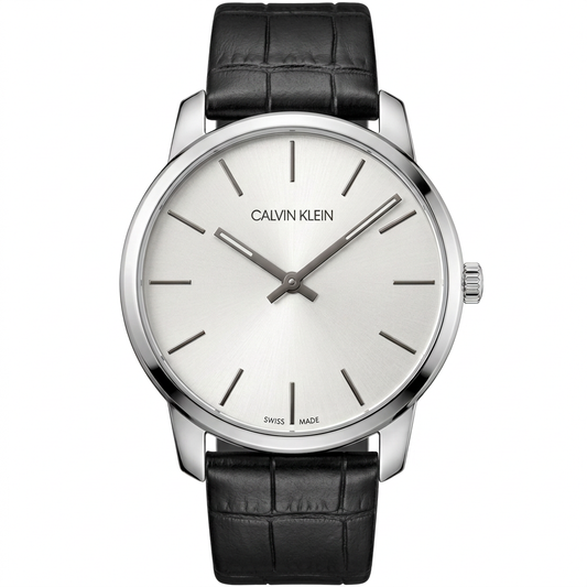 Calvin Klein K2G221C6 | Orologio Swiss Made con quadrante argentato e pelle nera