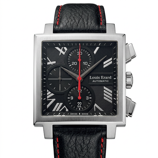 Louis Erard 77504 AS02 | Cronografo automatico rettangolare nero e rosso