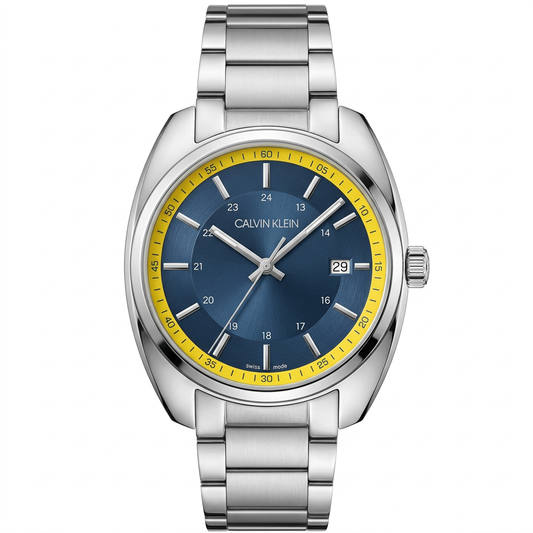 Calvin Klein K8W3114N | Orologio Swiss Made in acciaio con quadrante blu e dettagli gialli
