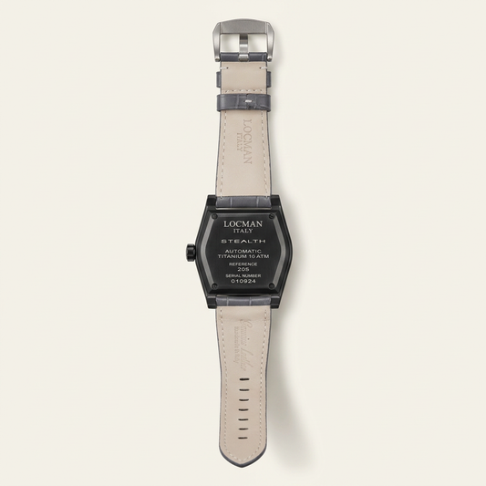 Locman Stealth Automatico – Quadrante argentato e cinturino in pelle grigia